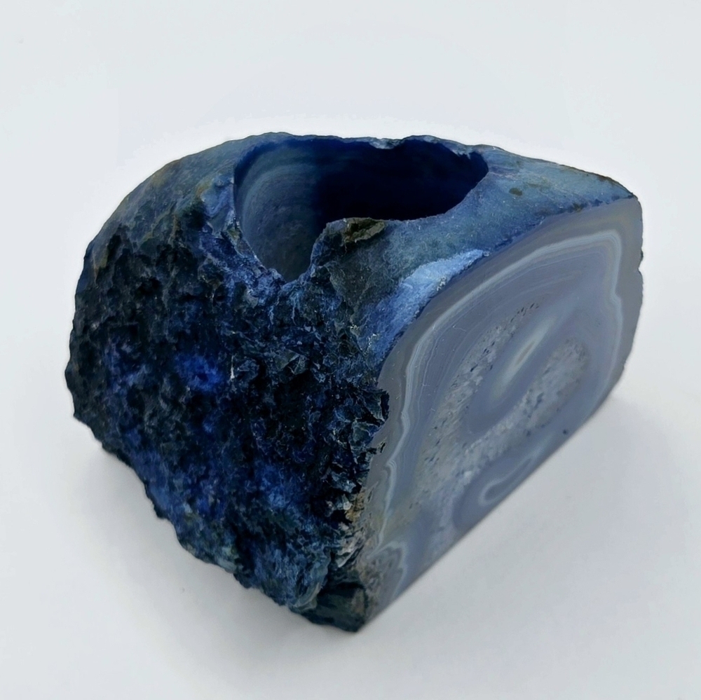 Blue Dyed Agate Geode with Quartz Tealight Candle Holder